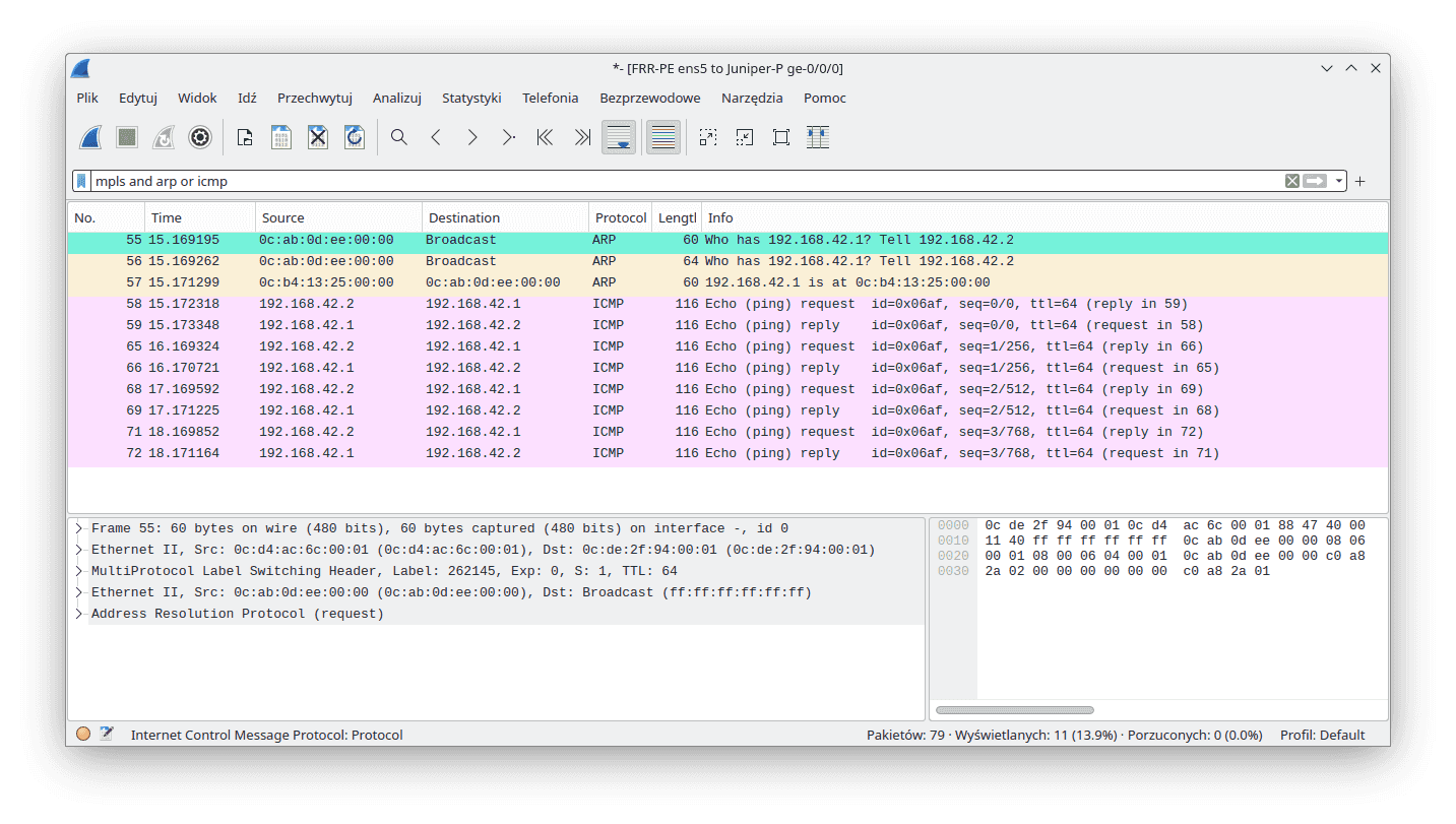 Wireshark capture in VPLS scenario part 1/2
