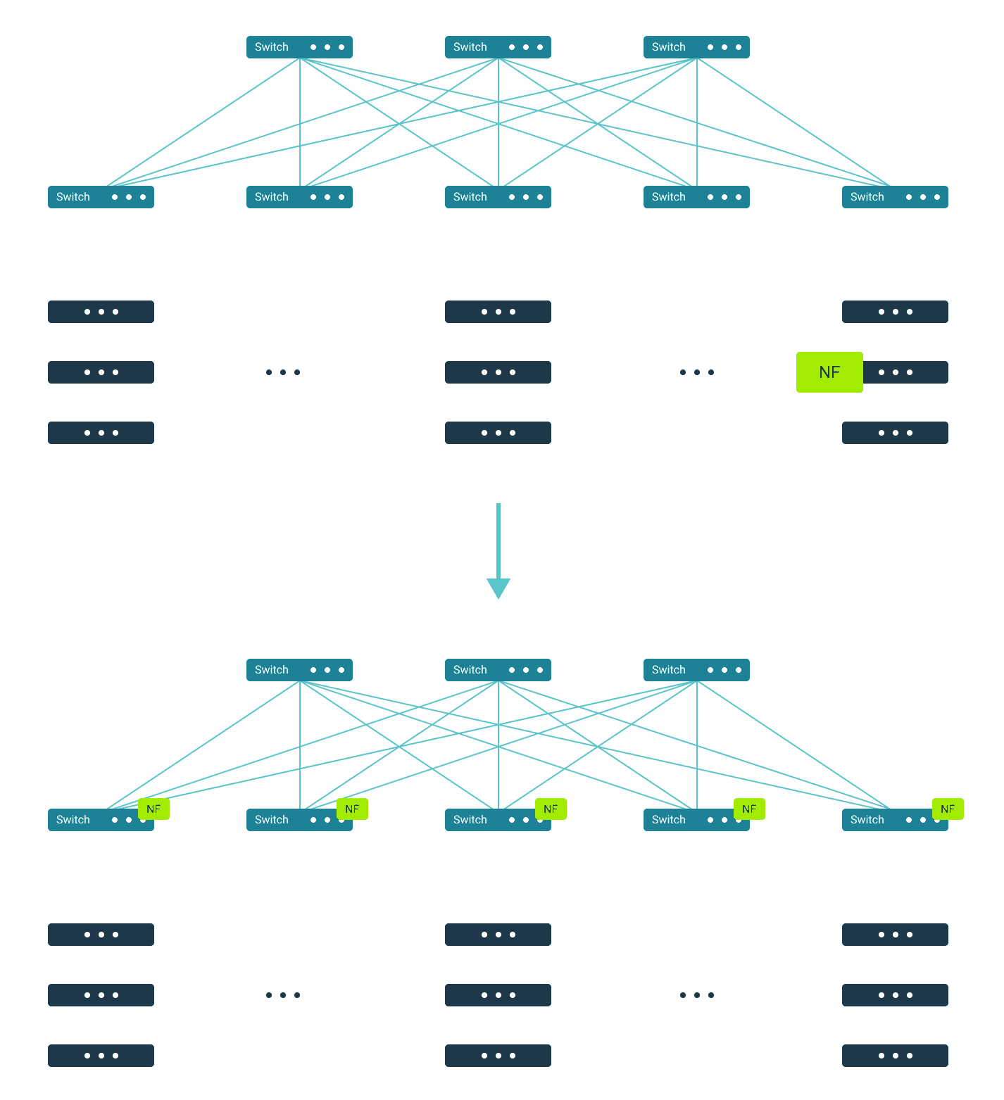 Network function distribution—to fabric switches Network function distribution—to fabric switches