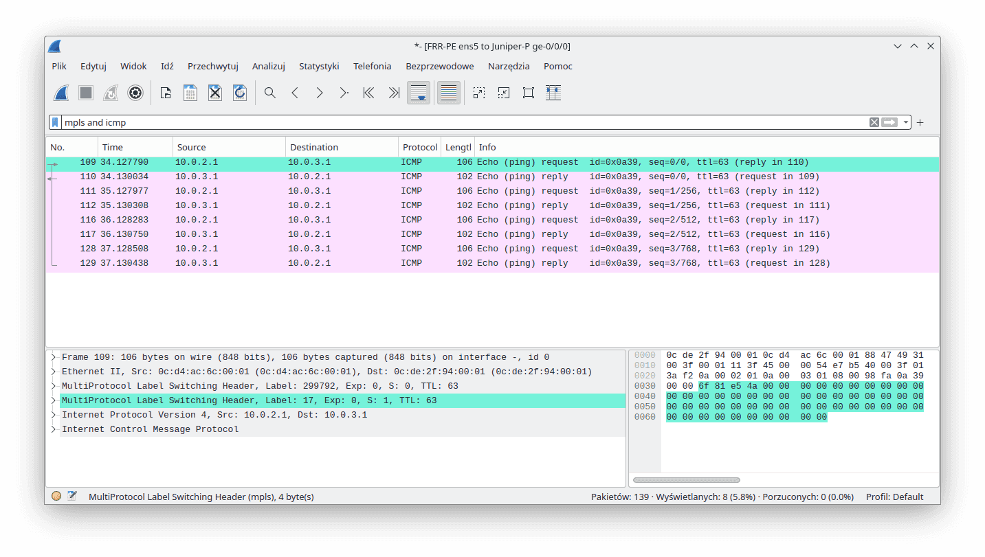 Wireshark capture  in L3VPN scenario part 1/2