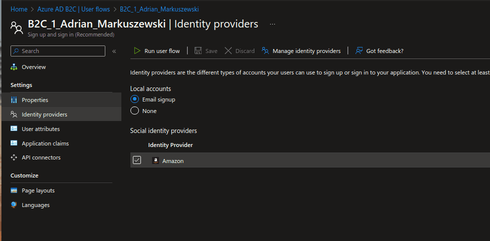 option to sign in via the chosen identity provider activated option to sign in via the chosen identity provider activated