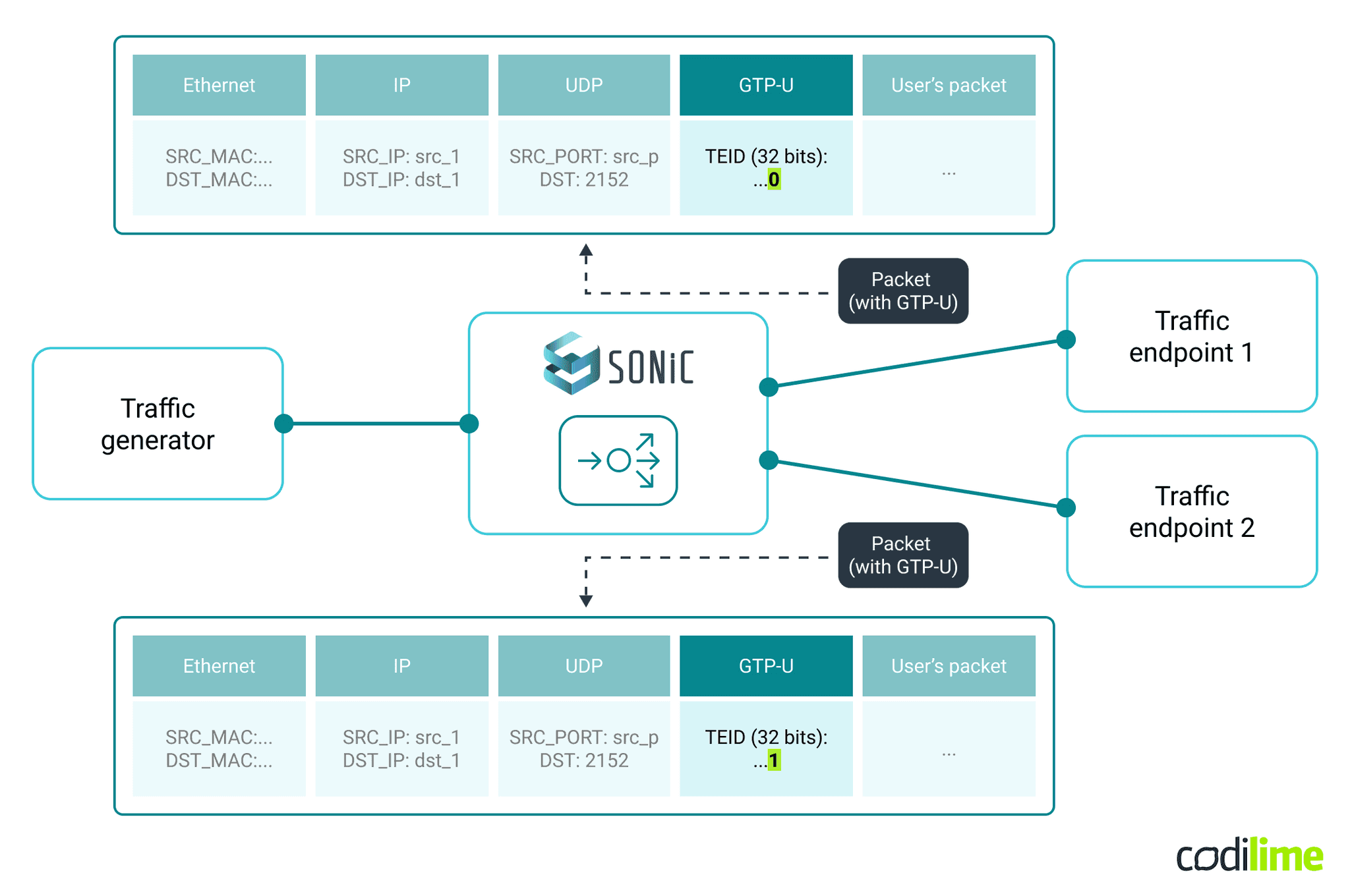 Lab setup with SONiC switch configured to forward GTP-U packet based on TEID field Lab setup with SONiC switch configured to forward GTP-U packet based on TEID field