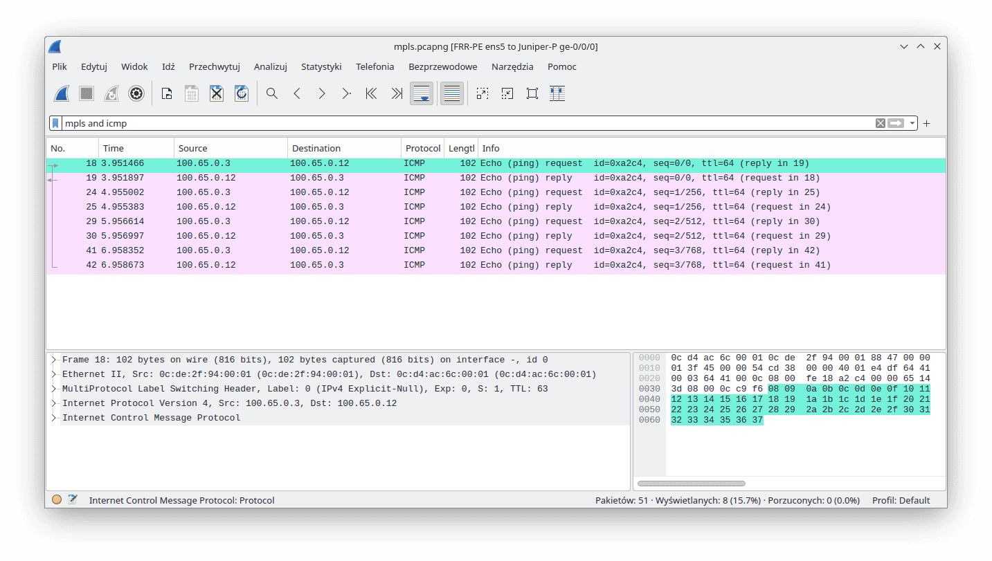 Wireshark capture in POP/PUSH/SWAP scenario part 1/2