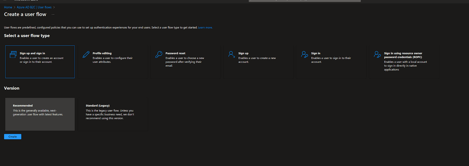 Creating an authorization system - select a user flow type Creating an authorization system - select a user flow type