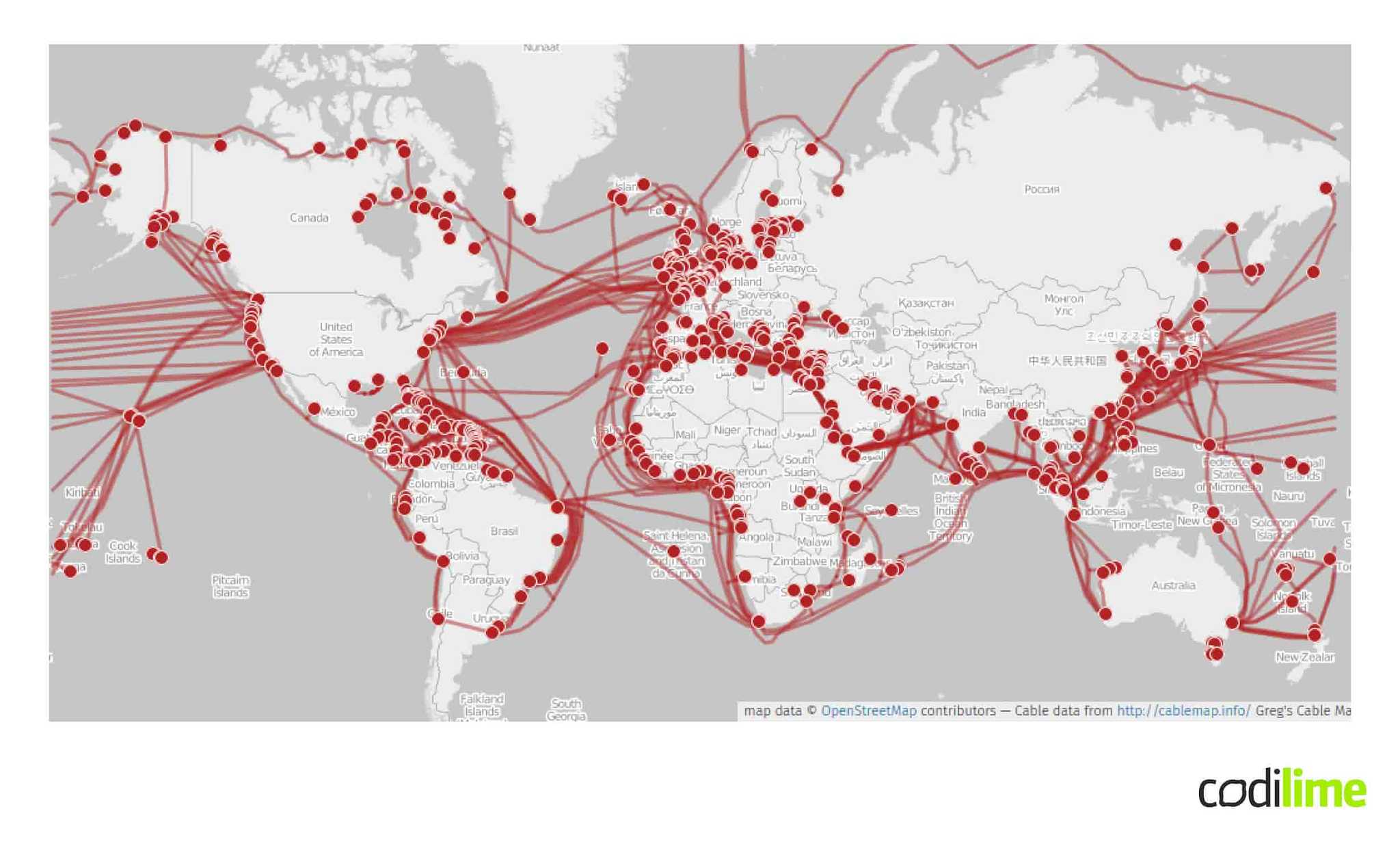 Routing of prominent undersea cables Routing of prominent undersea cables