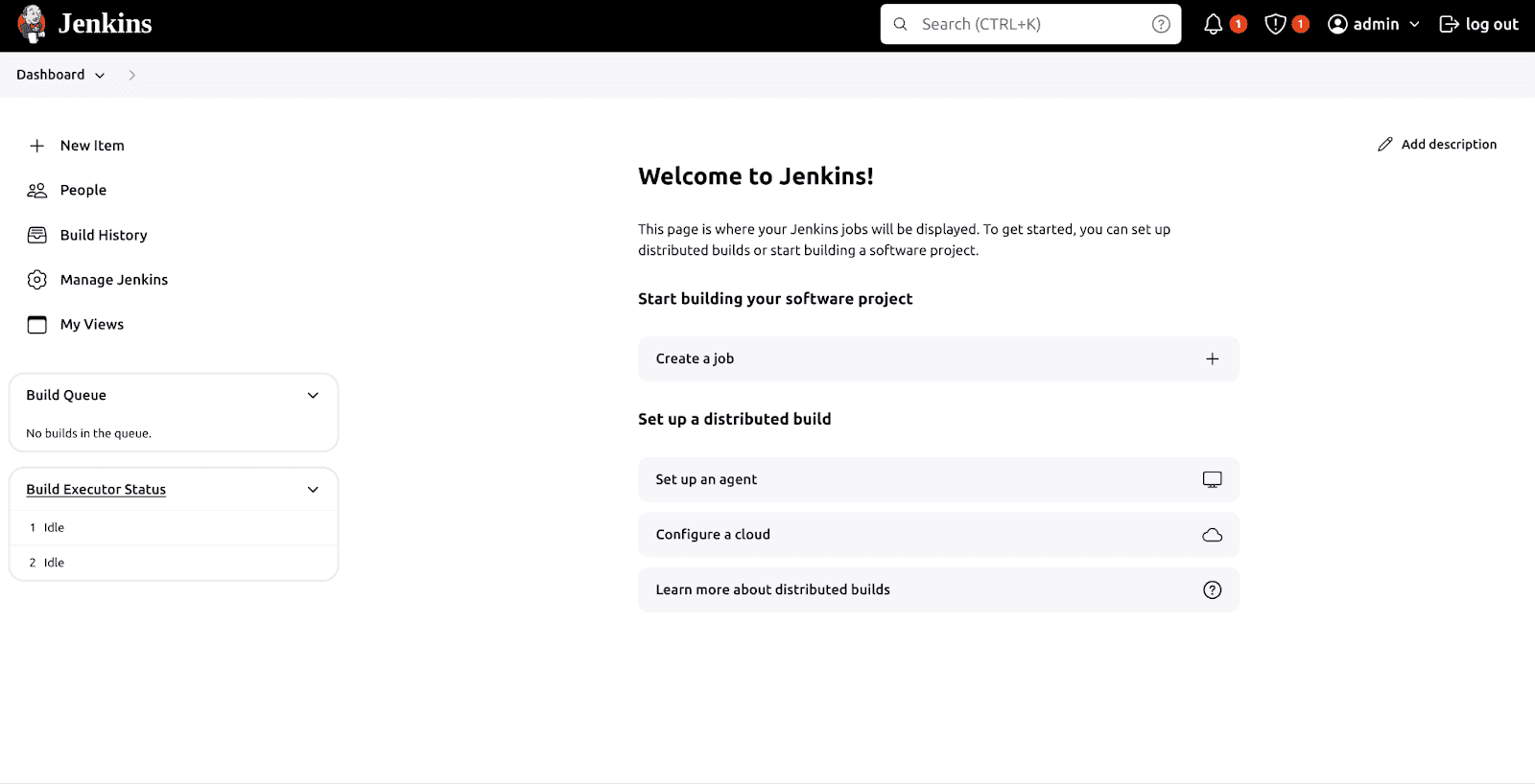 initial Jenkins dashboard initial Jenkins dashboard
