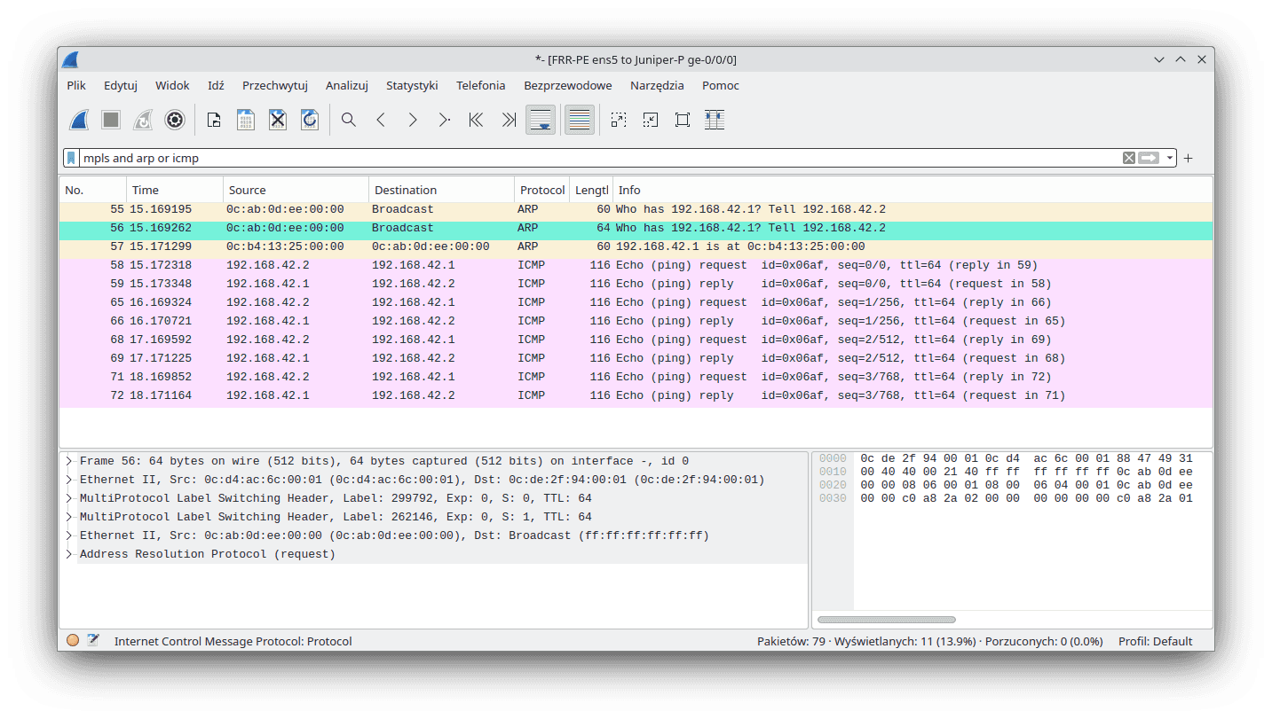 Wireshark capture in VPLS scenario part 2